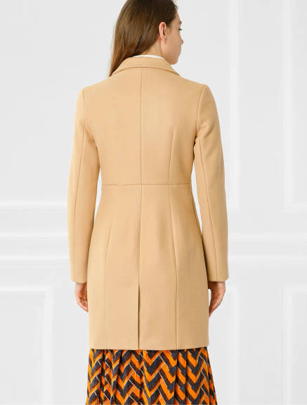 Allegra K- Notched Lapel Double Breasted Long Trenchcoat