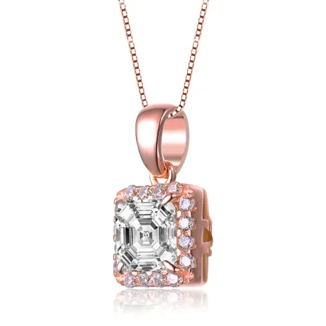 Genevive Sterling Silver with Colored Cubic Zirconia Asscher Cut Square Framed Drop Pendant Necklace