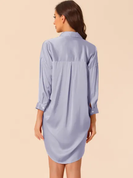 cheibear - Button Down Shirt Dress Satin Nightgown