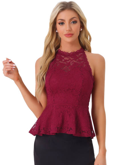 Allegra K- Sweetheart Neck Sleeveless Lace Peplum Top