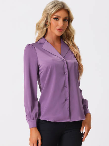 Allegra K- Elegant Long Sleeve Satin Shirt