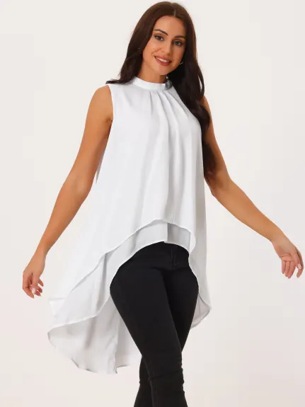 Allegra K- Tie Back Mock Neck Flowy Tops