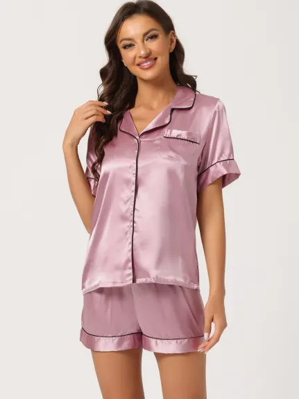 cheibear - Ensembles de pyjama en satin avec shorts