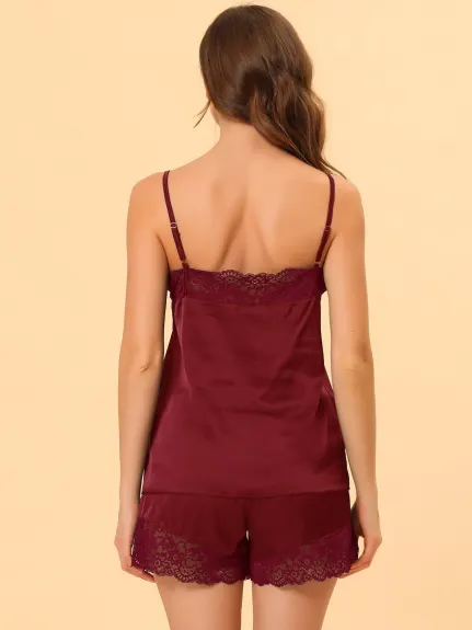 Allegra K - Satin Lace Cami Tops Lounge Sets