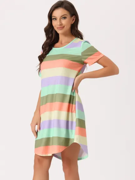 Cheibear - Colorful Striped Short Sleeve Nightshirt