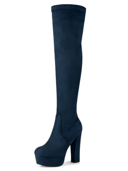 Allegra K - Platform Block Heel Over Knee High Boots