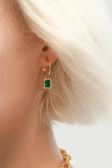 Classicharms-Emerald Hoop Earrings