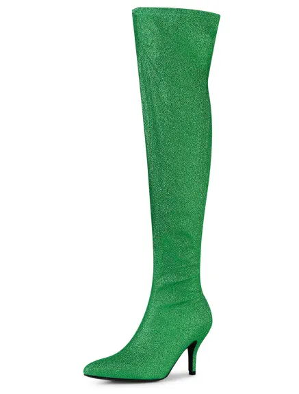 Allegra K - Glitter Stiletto Heel Over-the-Knee High Boots