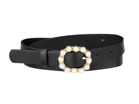 Allegra K- Pearl Ceinture fine en cuir à boucle ardillon