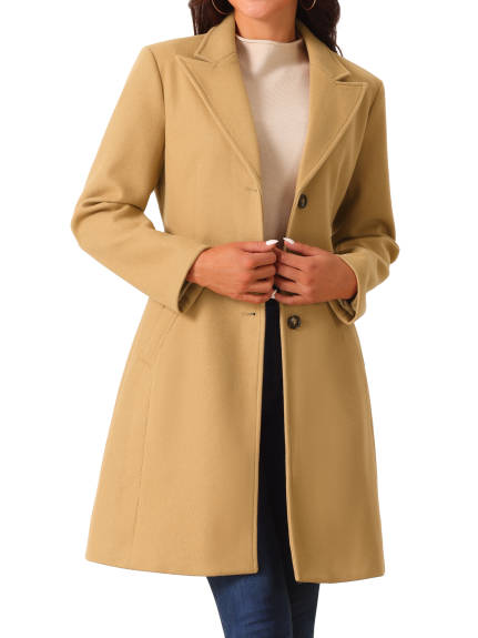 Allegra K - Single Breasted Notched Lapel Peacoat