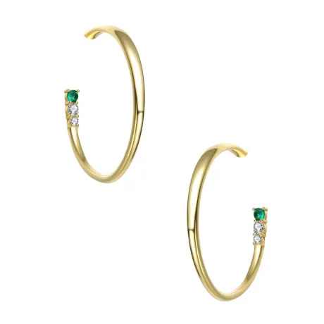 Genevive Sterling Silver with Colored Cubic Zirconia 3-Stone C-Hoop Earrings