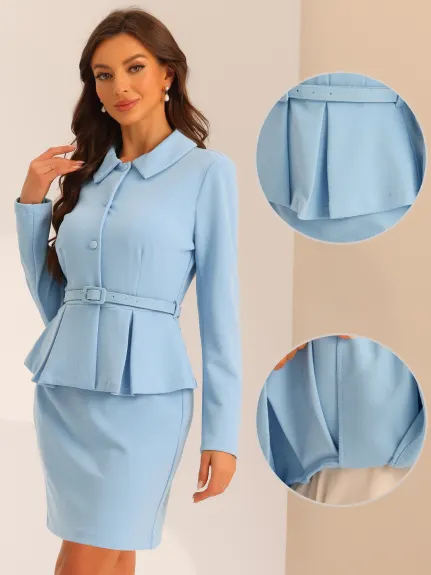 Allegra K- Suit Set-Peplum Blazer Jacket and Pencil Skirt