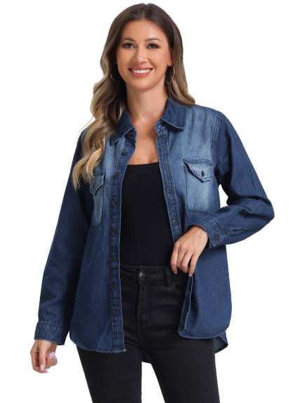 Allegra K - Button Down Long Sleeve Denim Jacket