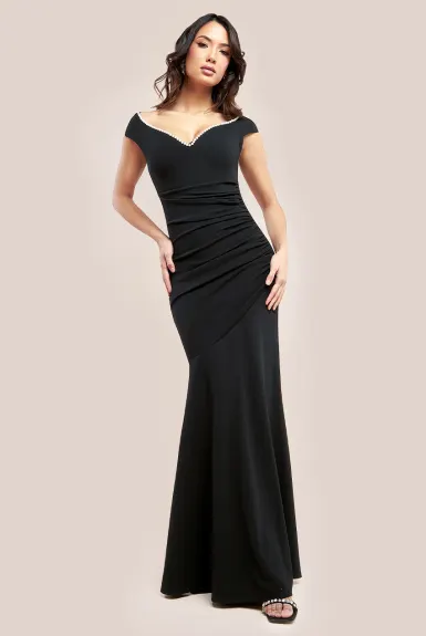 Goddiva - Pearl Detail Scuba Crepe Maxi Dress