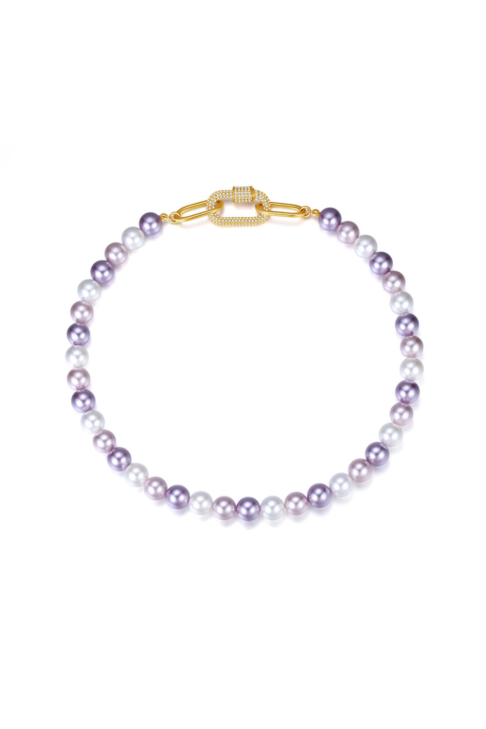 Classicharms-Shell Pearl Necklace With Gem-encrusted  Carabiner Lock