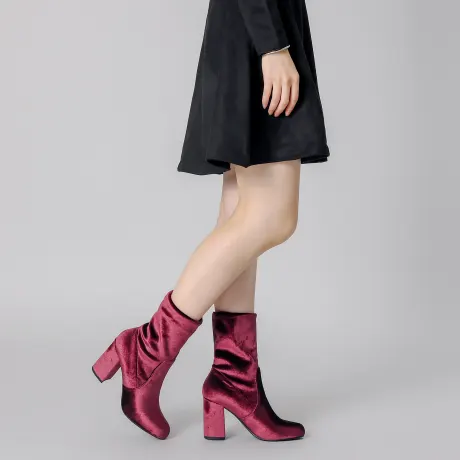 Allegra K- Round Toe Block Heels Foldable Mid Calf Boots