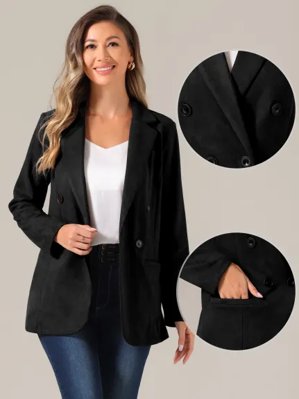 Allegra K - Faux Suede Double Breasted Blazer