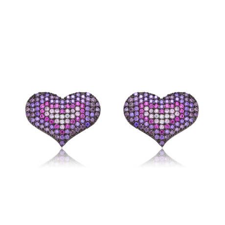 Genevive Sterling Silver Two-Tone with Multi Colored Cubic Zirconia Heart Stud Earrings