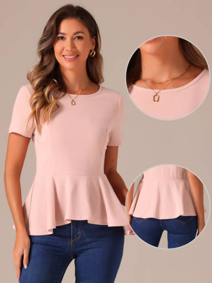 Allegra K - Short Sleeve Round Neck Peplum Blouse