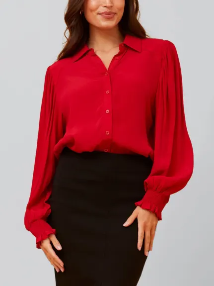 Annick - Cindy Shirt Long Puffy Fitted Sleeves Solid