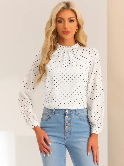 Allegra K - Polka Dots Tie Back Long Sleeve Blouse