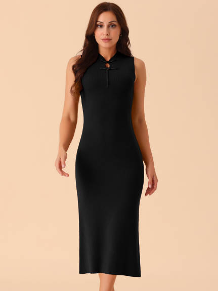 Allegra K - Sleeveless Ribbed Knit Elegant Dress