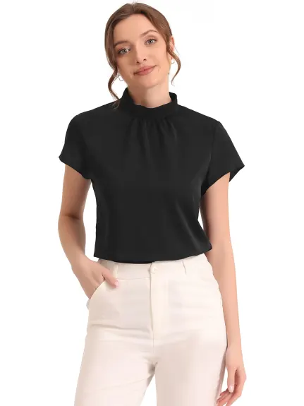 Allegra K - Mock Neck Pleated Top