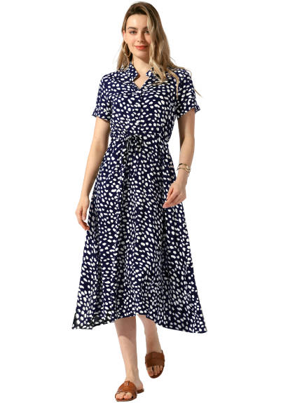 Allegra K- Floral V-Neck Short Sleeve Midi Dress