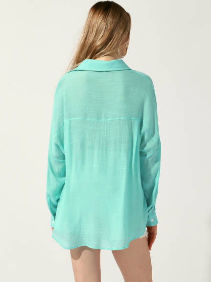 Allegra K - Oversized Lightweight Long Sleeve Boyfriend Shirt