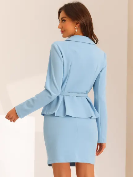 Allegra K- Suit Set-Peplum Blazer Jacket and Pencil Skirt