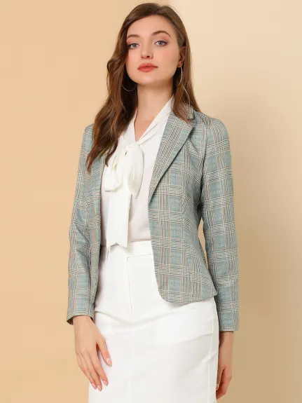 Allegra K- Open Front Notch Lapel Printed Blazer Jacket