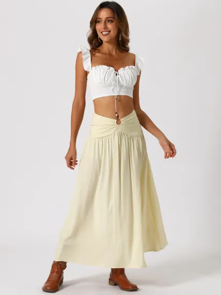 Allegra K- Boho Keyhole Smocked Split High Waist Maxi Skrit