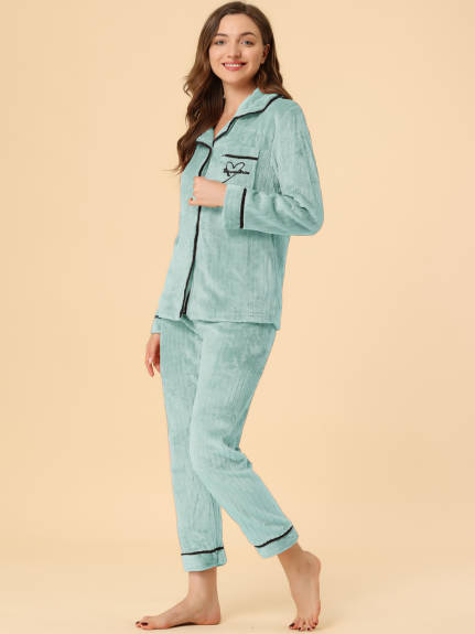 Allegra K - Flannel Button Down Winter Pajama Sets