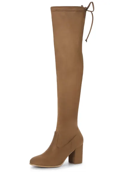 Allegra K- Chunky Heel Tied Over the Knee High Boots