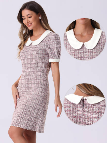 INSPIRE CHIC - Peter Pan Collar Plaid Tweed Dress