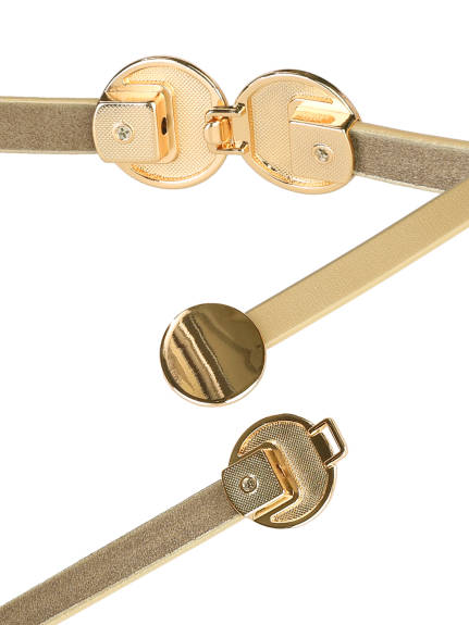 Allegra K- Skinny Round Golden Interlock Buckle Plus Size Belt