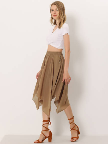 Allegra K- Elastic Waist Chiffon Handkerchief Hem Midi Skirt