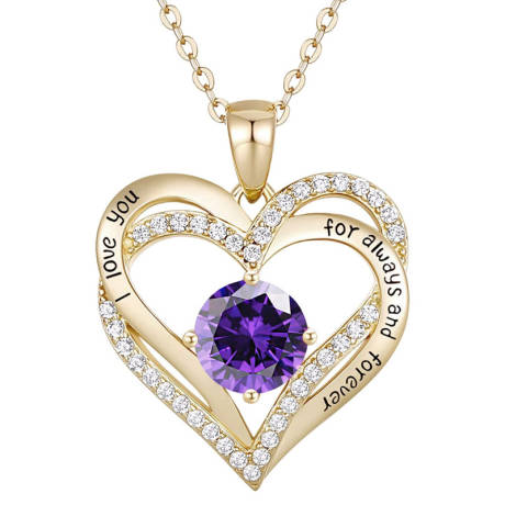 Rachel Glauber 14K Gold Plated Heart ''I Love You'' Pendant with Colored Cubic Zirconia