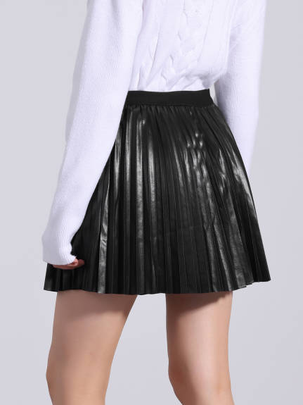 Allegra K - Elastic Waist Pleated Mini Skirt