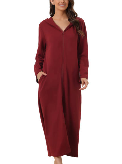 cheibear - Zip Front Hooded Long Nightshirt