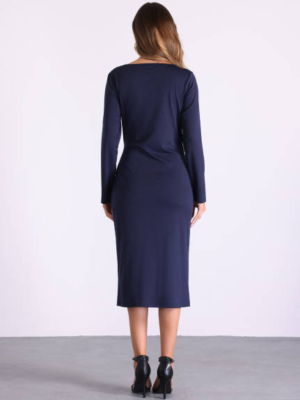 Allegra K - Long Sleeve Wrap Ruched Church Dress