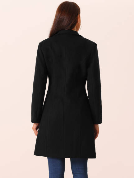 Allegra K - Single Breasted Notched Lapel Peacoat