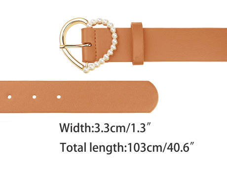 Allegra K- Heart-Shaped Buckle Bead Belt Waistband