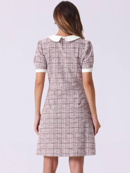 INSPIRE CHIC - Peter Pan Collar Plaid Tweed Dress