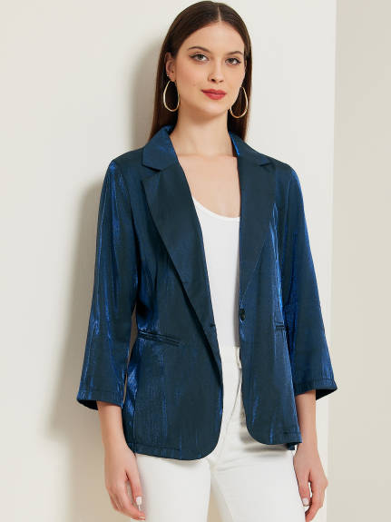 Allegra K - Solid Lapel Button Work Blazer