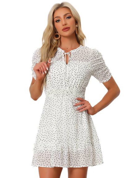 Allegra K - Polka Dots Summer Ruffle Mini Dress