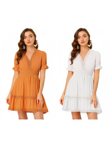 Allegra K- Summer V-Neck Boho Mini Dress 2-Pack