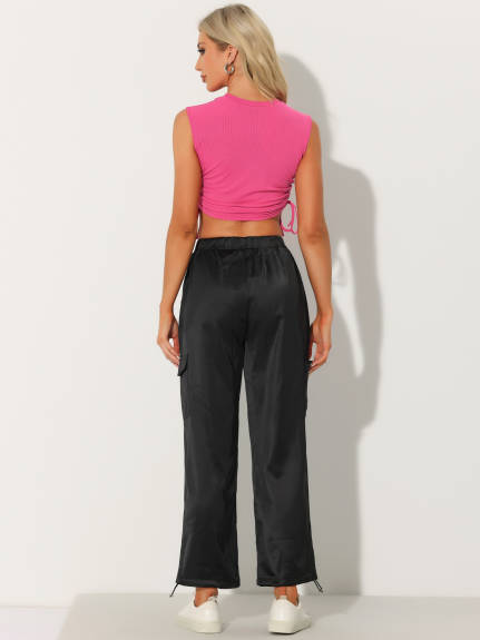 Allegra K- Tank Top Satin Cargo Pants Tracksuit