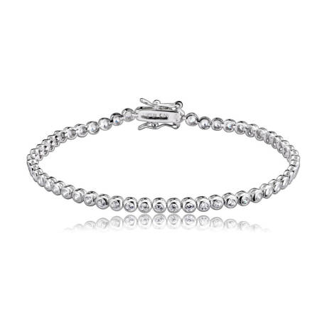 Genevive Sterling Silver with Clear Cubic Zirconia Round Bezel-set Bracelet