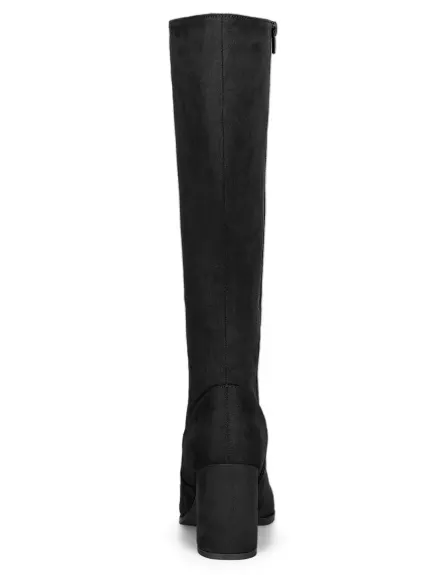 Allegra K- Side Zipper Chunky Heel Knee High Boots